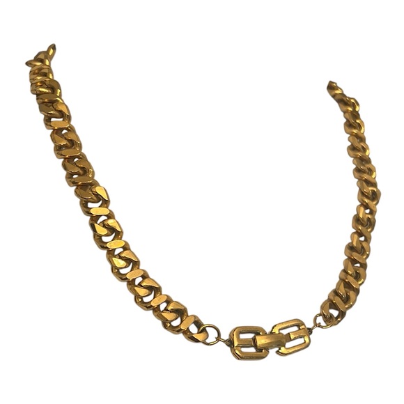 Givenchy Vintage 19” Gold Plated Thick Curb Link Choker Necklace GG Logo Clasp - Picture 2 of 10